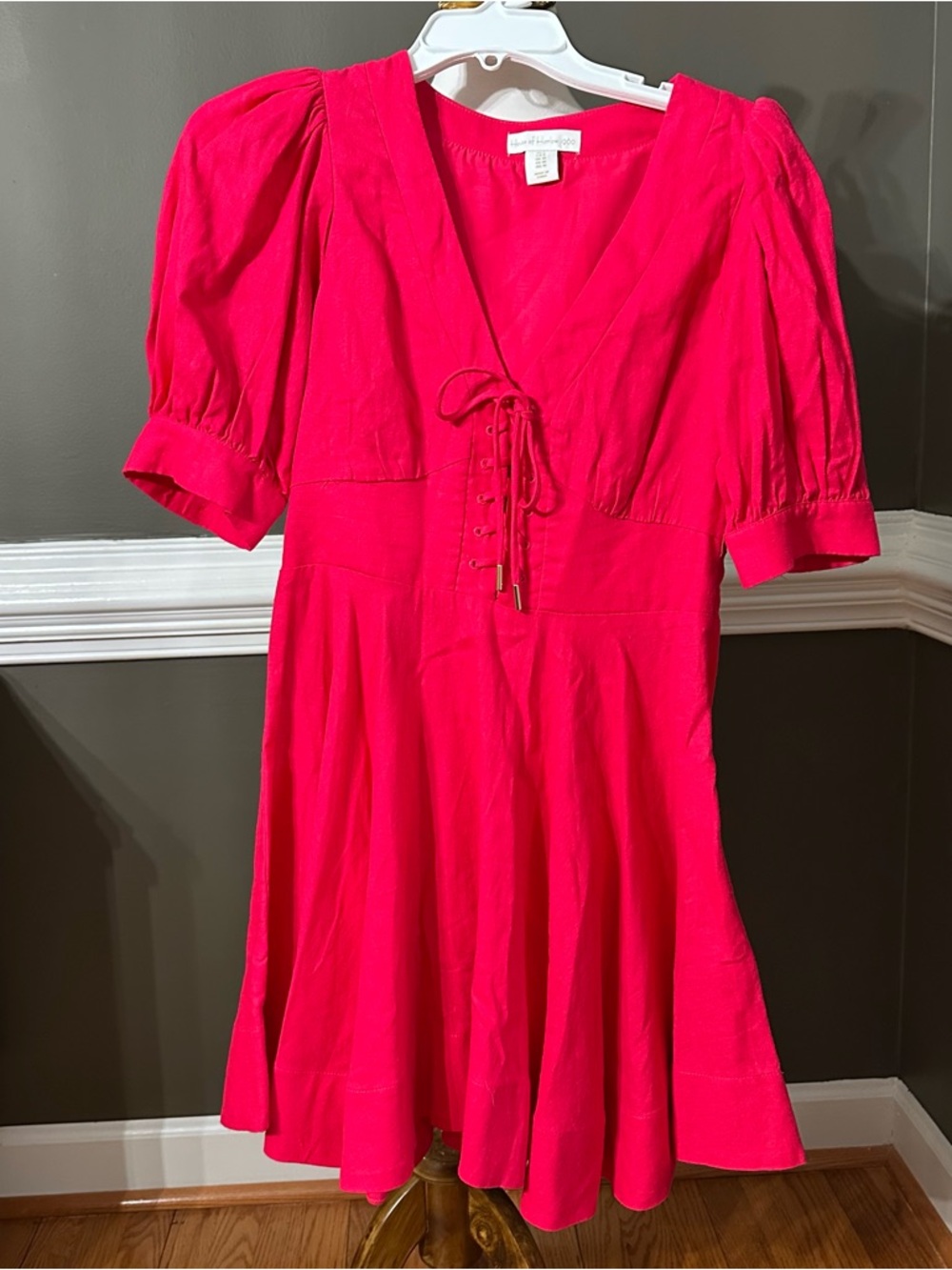House of Harlow 1960 Hot Pink Lace-Up V-Neck Mini Dress